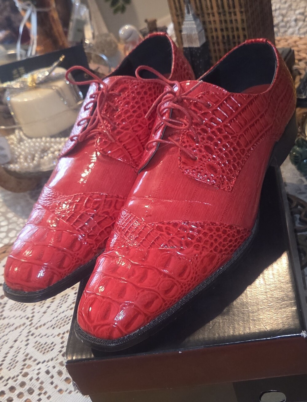 Bolano Bandit-005 Red Alligator Croc Print Oxford Dress Shoes Men's Size 14